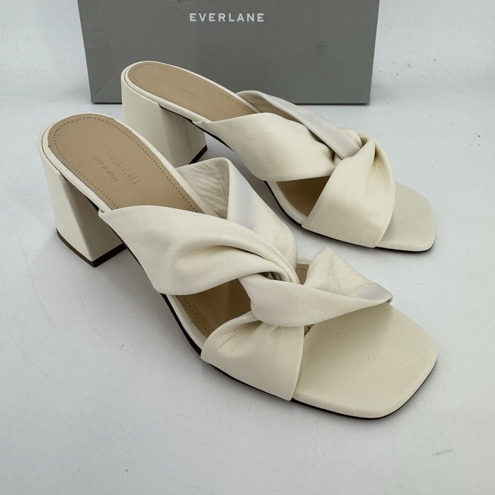Everlane The Day Twist Heel Sandals sz 10.5 Parchment Slip-on Leather Block Heel